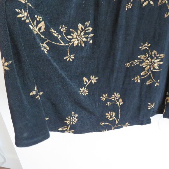 VINTAGE EZ TOWN Y2K Black Gold Floral Stretch Maxi Skirt Friends Whimsigoth Goth - Picture 5 of 13